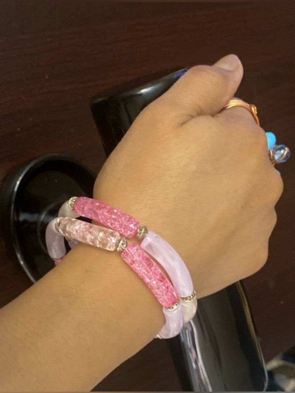 Pink Gradient Bangle Crystal Bracelets set of 2